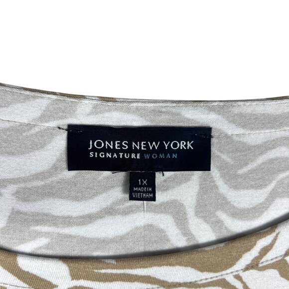 NWT Jones New York Signature Woman Classics Stretch Tee in Toast / White Size 1X - Picture 3 of 7